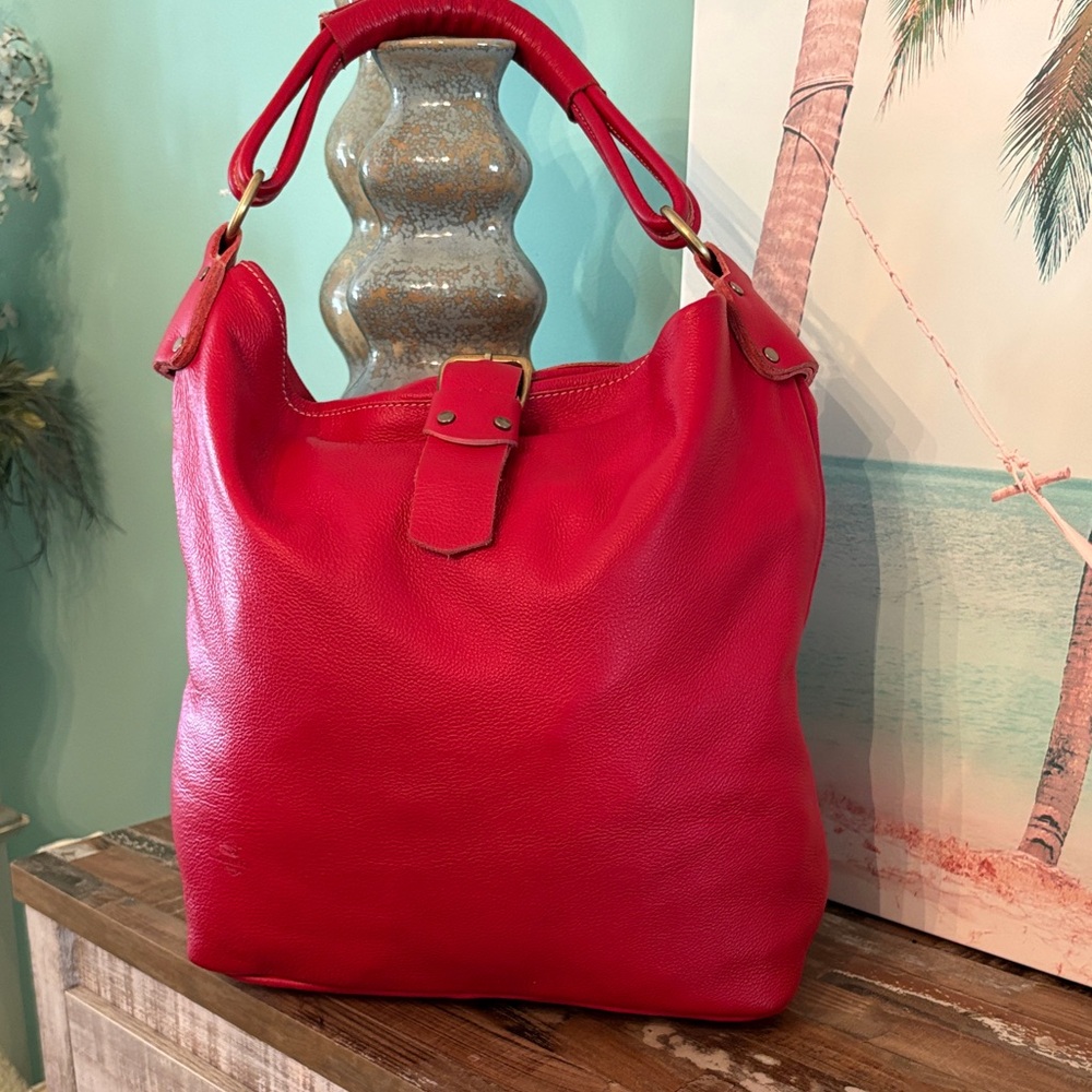 Classic Red Leather Hobo Shoulder Bag